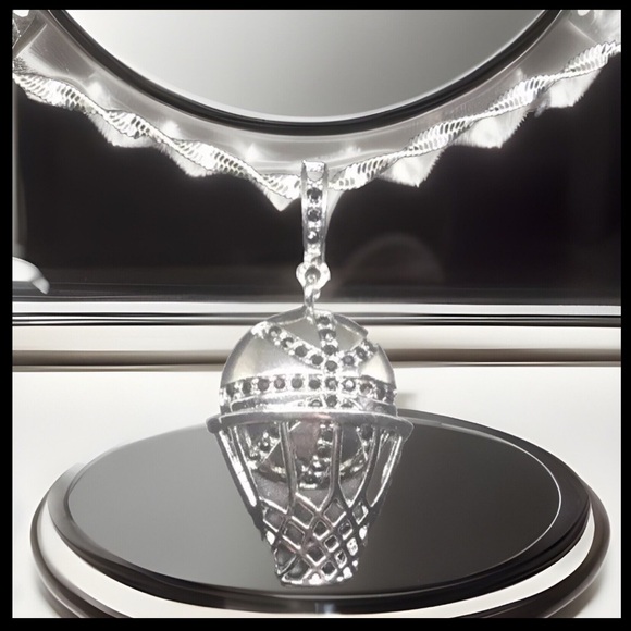 STERLING SILVER  🏀 Basketball With Hoop Pendant & SS925 Necklace - Picture 1 of 7